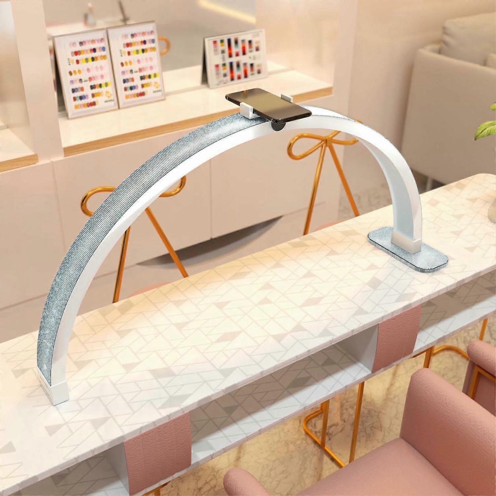 Half Moon LED Nail Table Lamp with Touch Control, Adjustable Color and Phone Holder