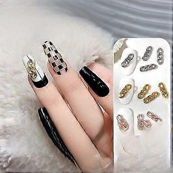 50Pcs Full Coverage Press On Nails with 3D Metal Chains and Rhinestone Charms for Nail Art