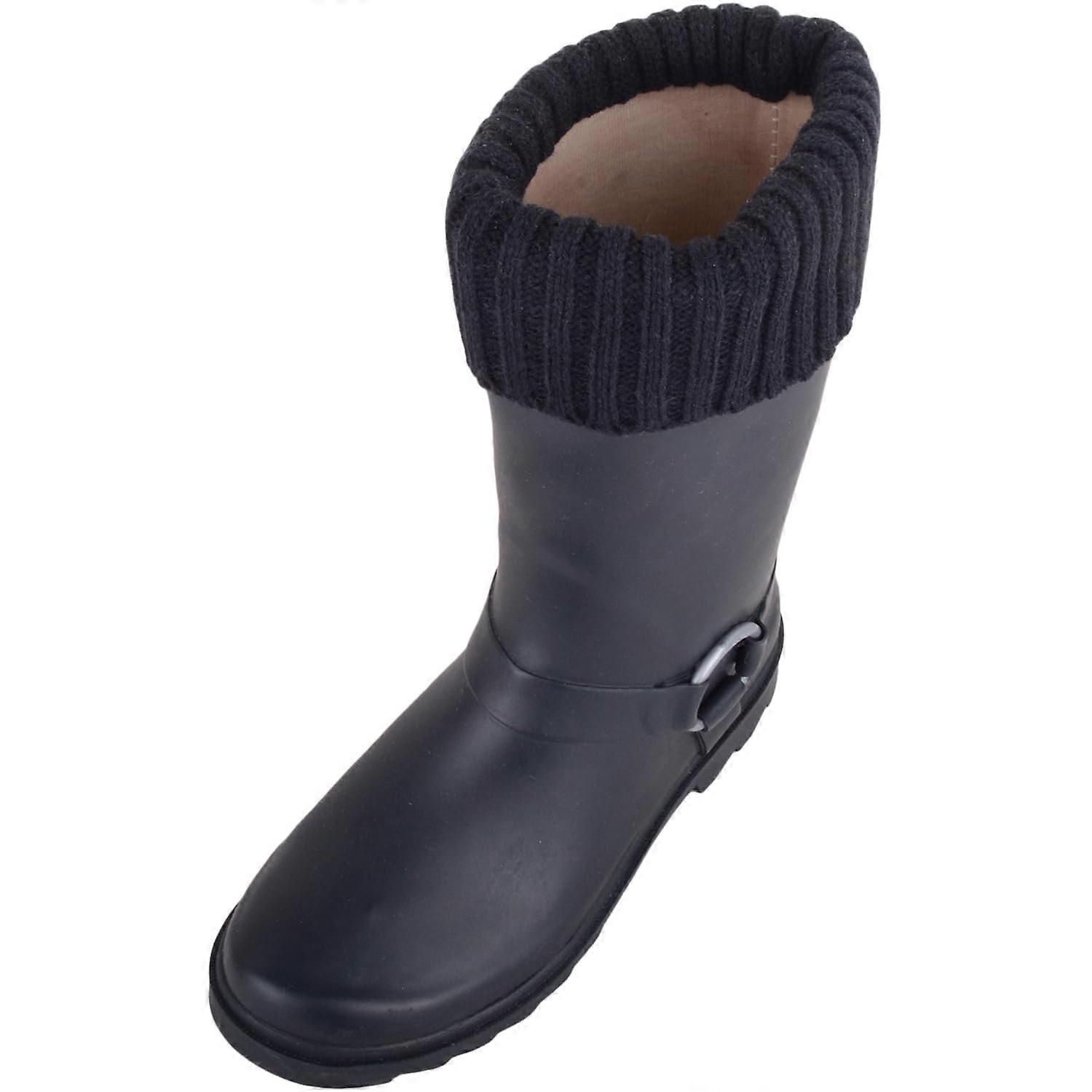 Absolute Footwear Childrens Flat Knitted Turn Collar Welly with Ring Strap