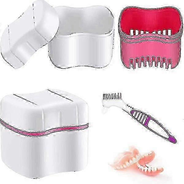 Denture Care Kit: Bath Case with Cleaner Brush, Toothbrush, and Cup