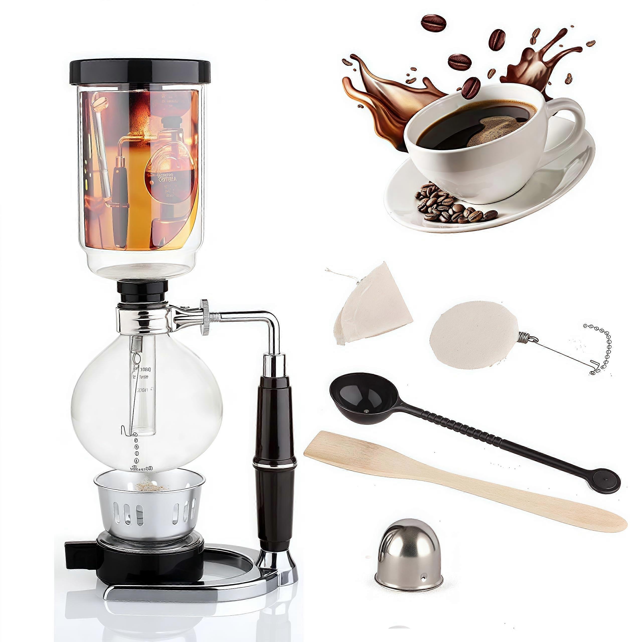 5Cup Borosilicate Glass Siphon Coffee Maker 600ml Vacuum Gravity Brewer with Cloth Filter