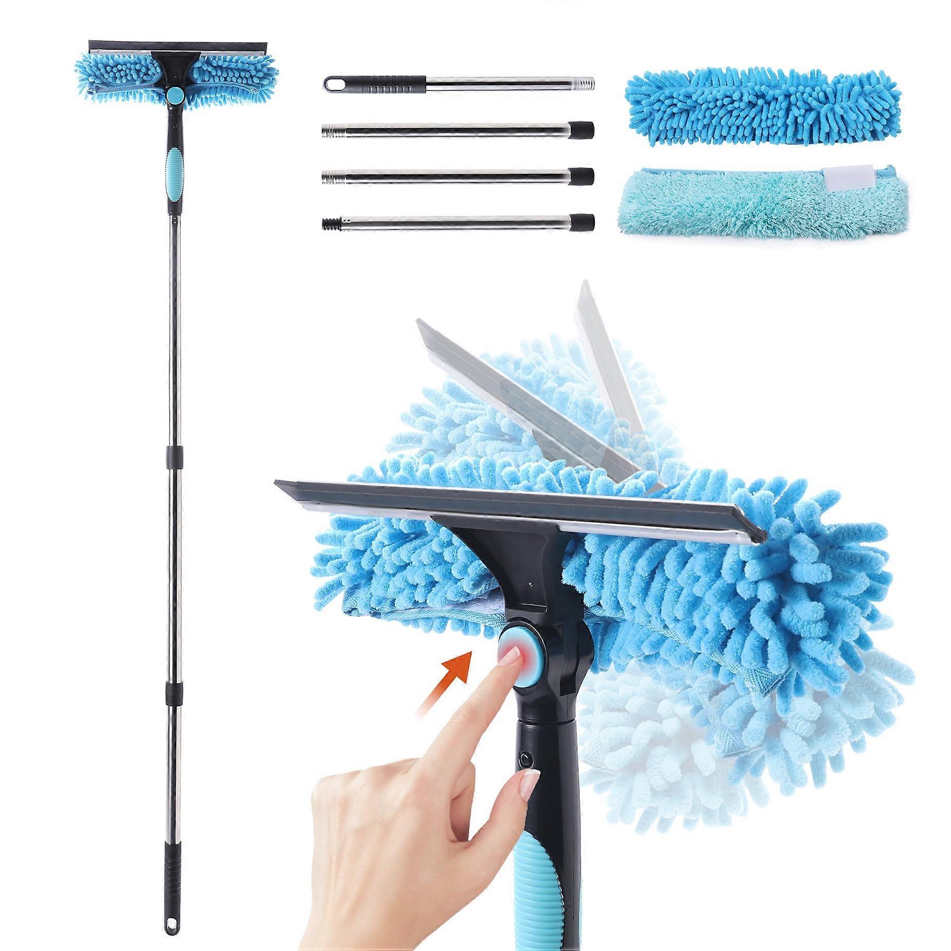 Window Cleaning Kit, 2in1 Window Squeegee with Microfiber Cloth, Adjustable Long Handle 64.96in