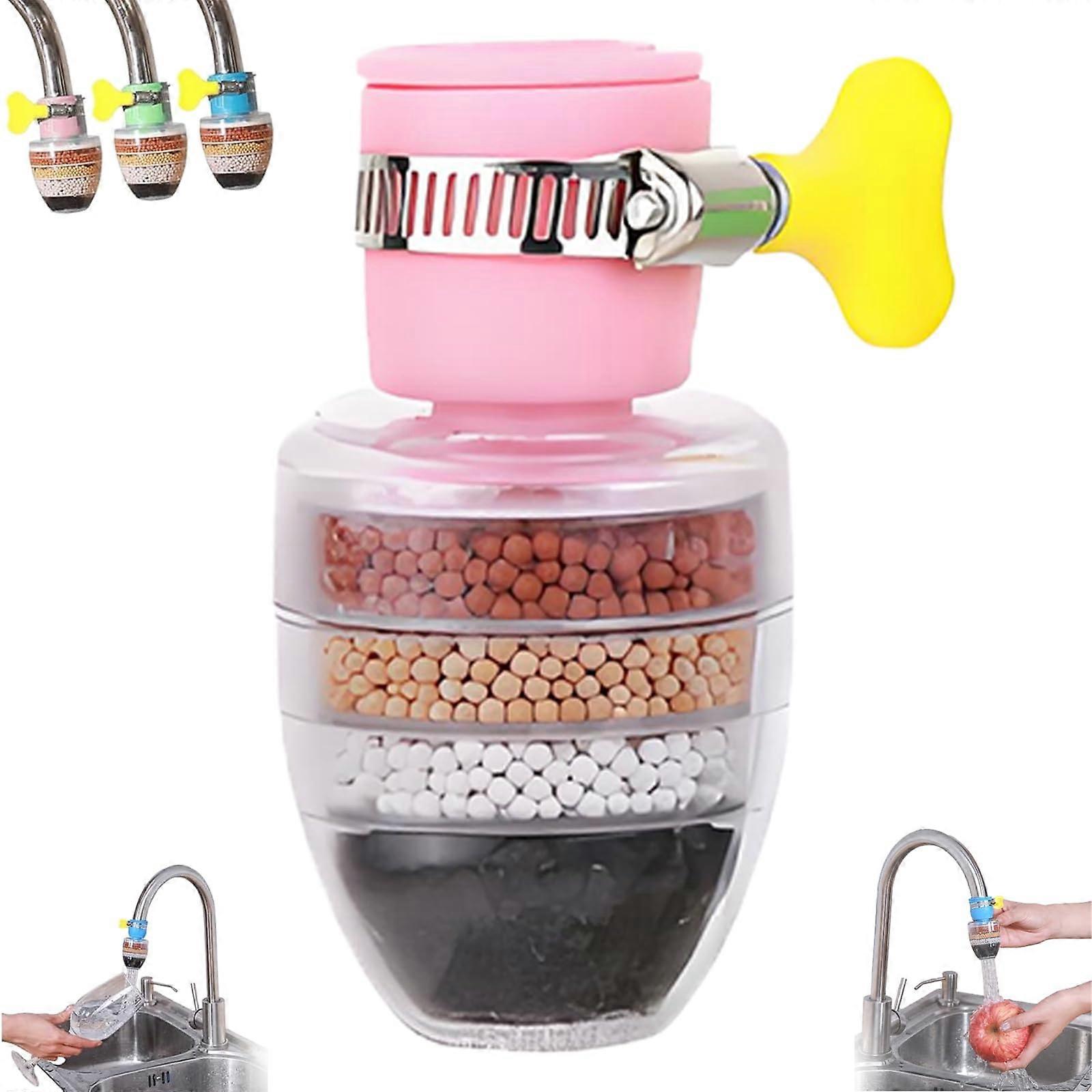 Universal Faucet Water Filter with 6Layer Activated Carbon Purifier for Kitchen Sink (Pink)