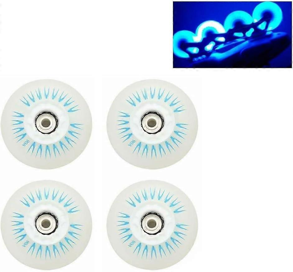 LED Roller Skate Wheels 72mm Blue with Bearings, Glow in the Dark Inline Skating Replacement