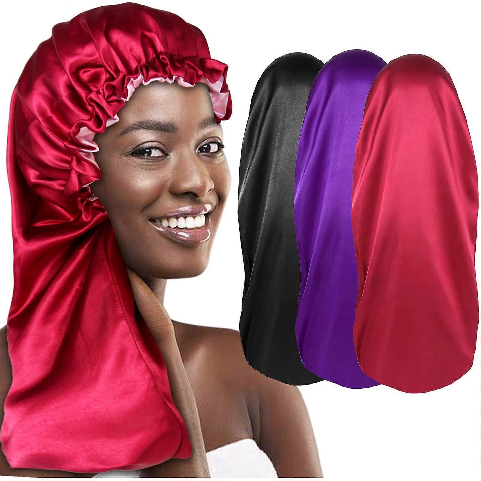 Extra Large Satin Bonnet for Braids with Adjustable Drawstring, Double Layer Silk Sleep Cap