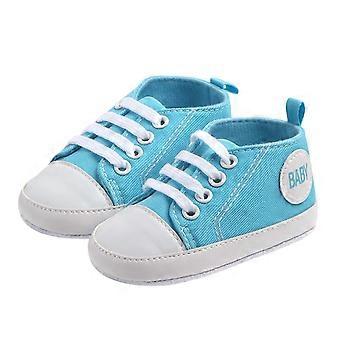 Babyschoentjes, Babyschoentjes van canvas, ademend, zachte zool, lichtgewicht, flexibel, geen sneakers, peuterschoentjes voor jongens en meisjes, babyschoentjes voor meisjes, blauw, 6-8 maanden