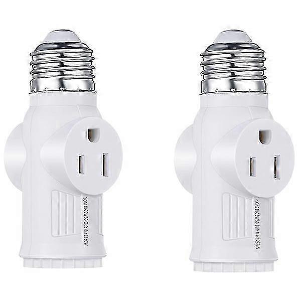 2 Pcs Light Socket to Plug Adapter,Convert E26 Light Socket to 3 Prong Outlet Adapter, Screw in Out