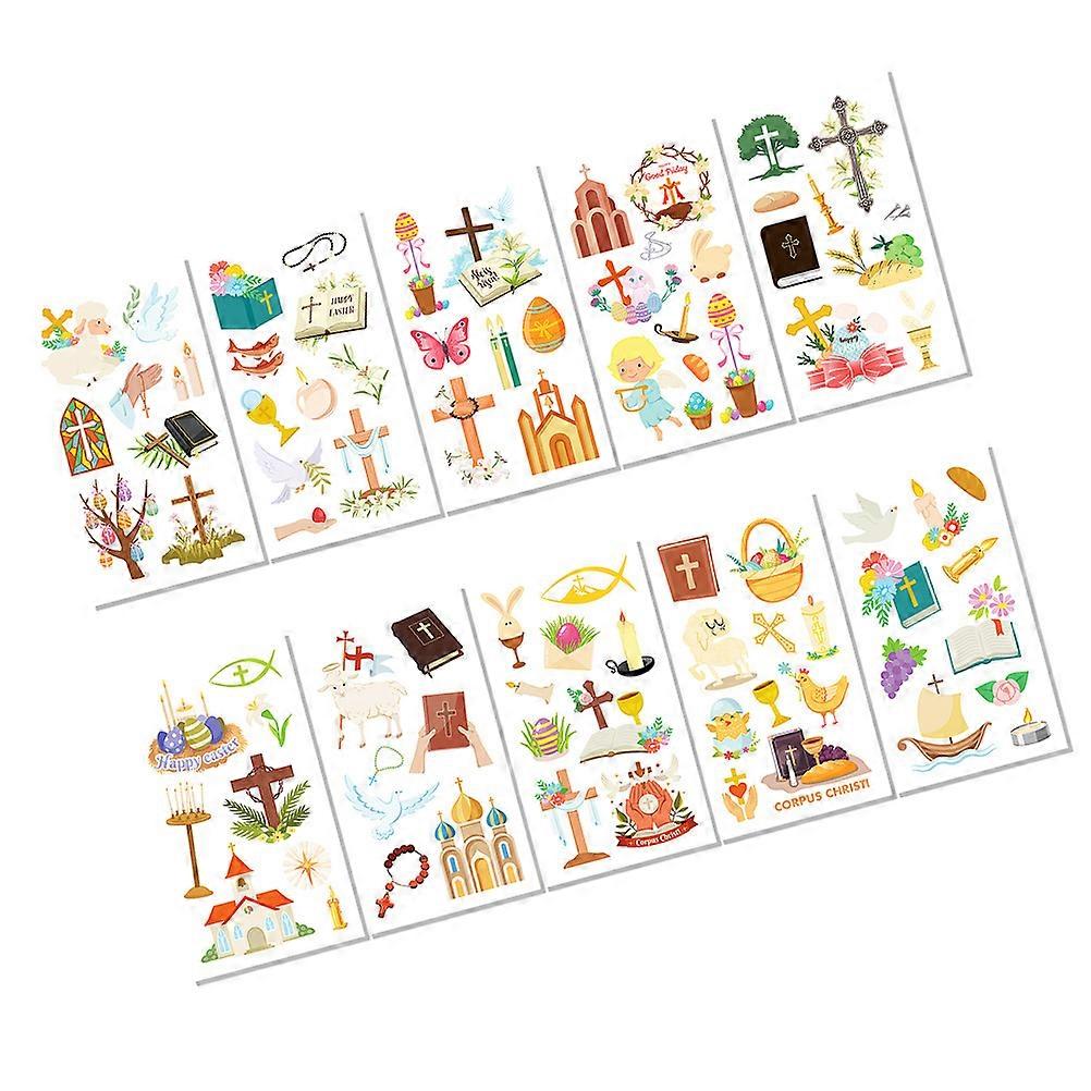 Temporary Easter Tattoos Stickers for Decor 10 Sheets Cartoon Style