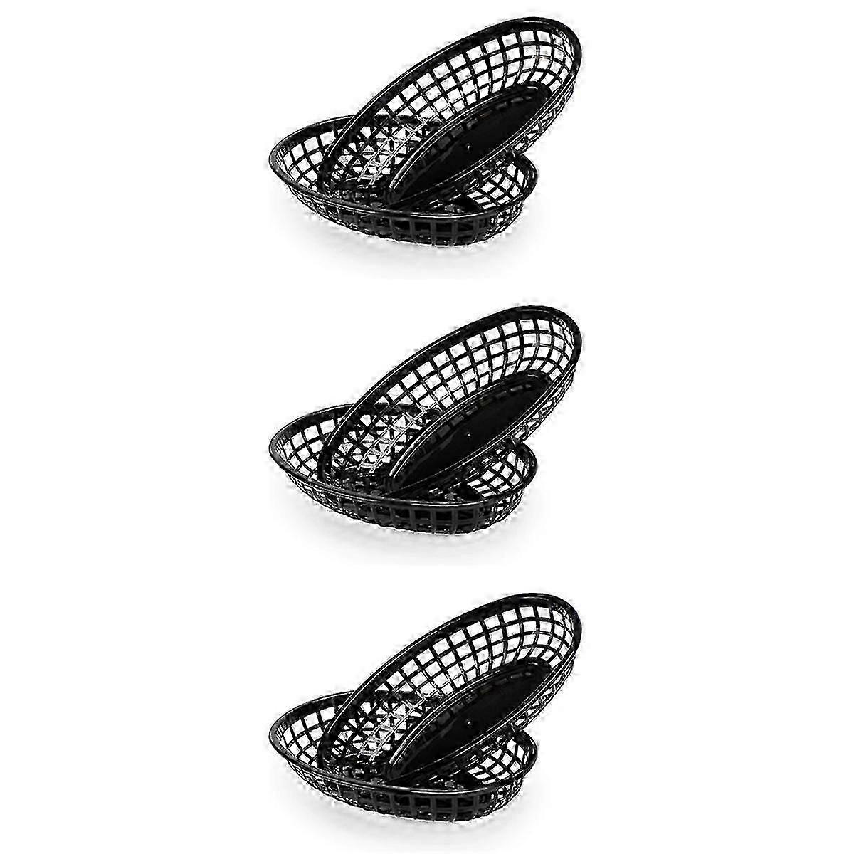 24Pcs Black Plastic French Fries Serving Baskets, Stackable & Foldable for Storage