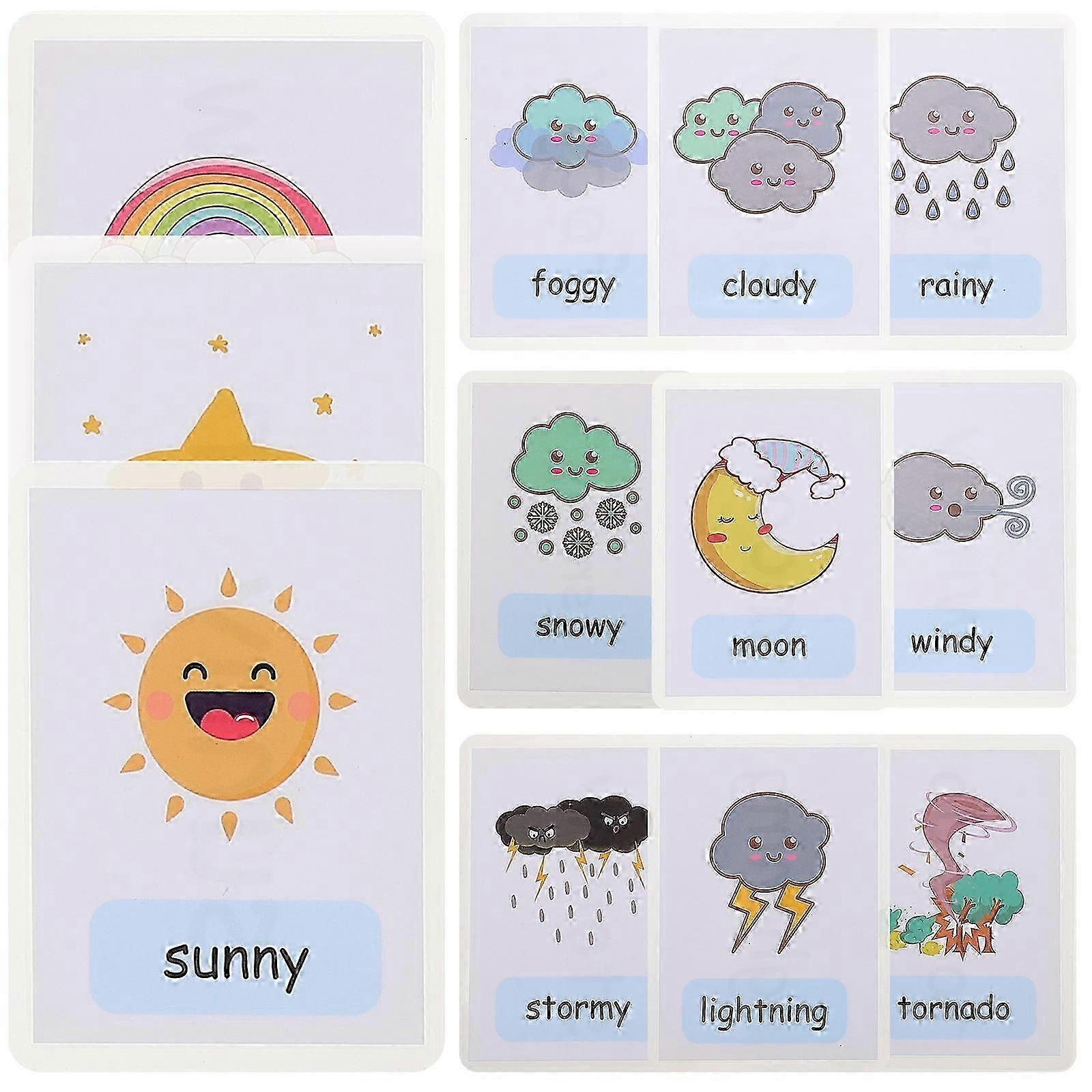 Assorted Weather Cognition Flash Cards Sight Words for Learning 12Pcs Child Study