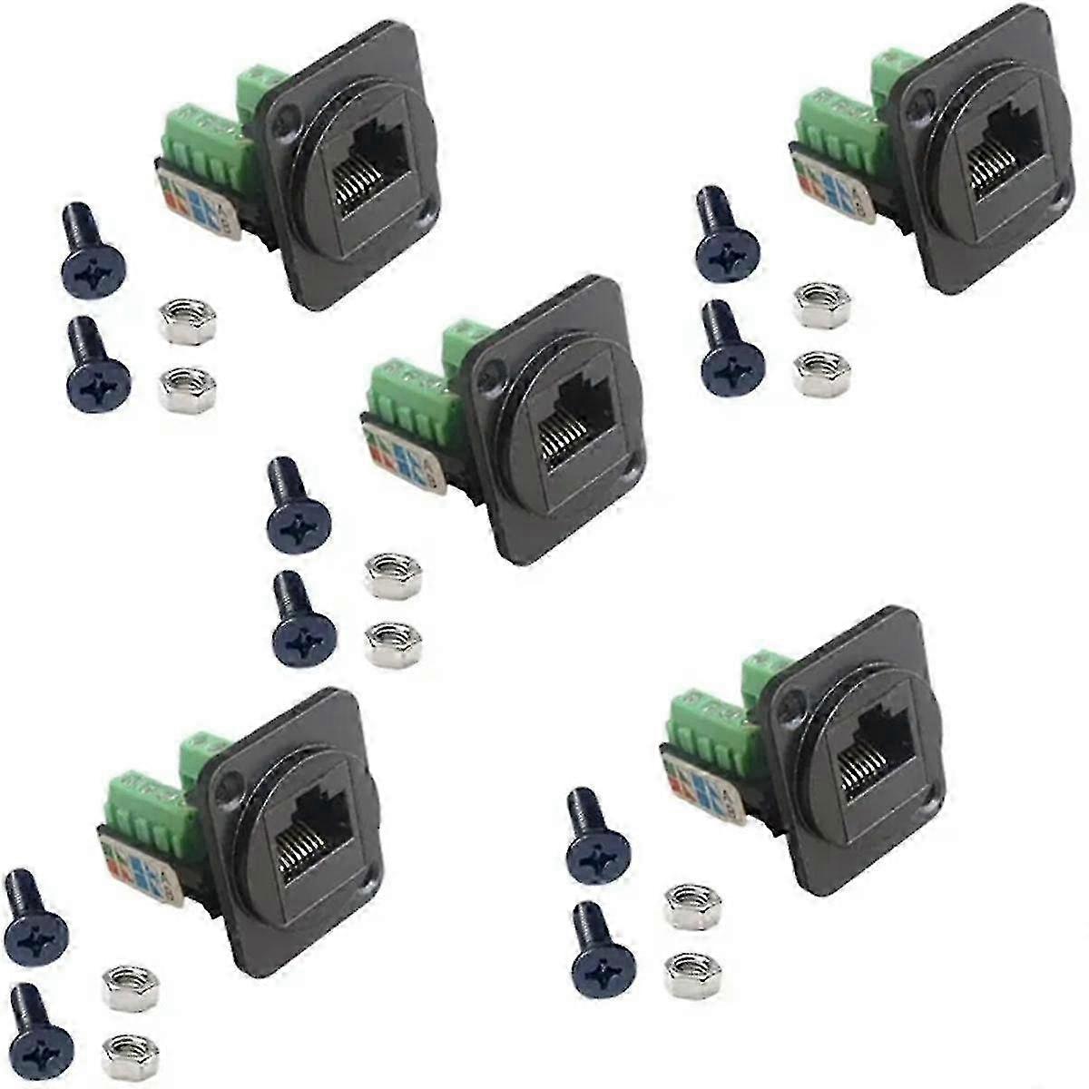 5 Rj45 Cat.5e Wiring Terminals Network Computer Modules With Fixing Nuts(black)