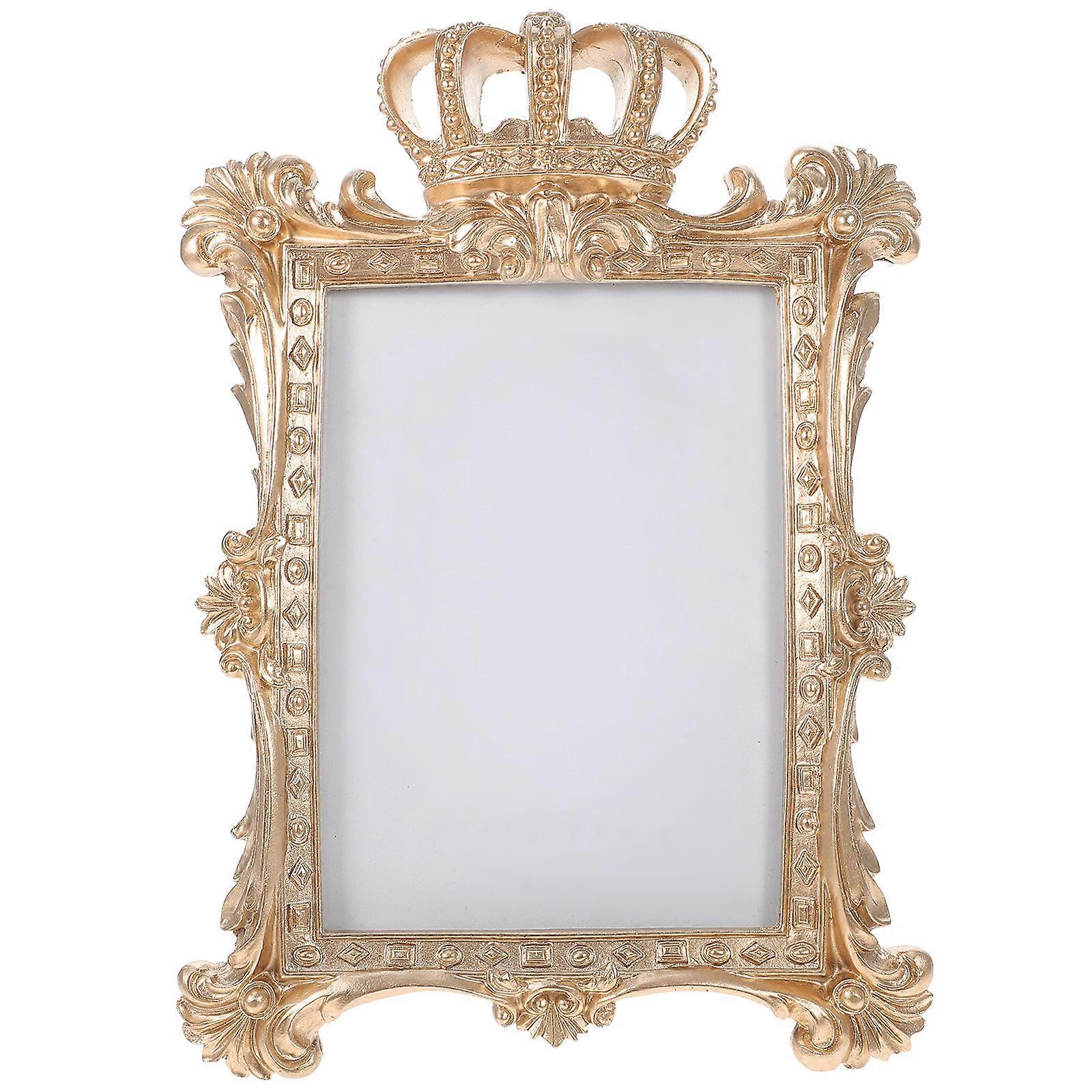 Moldura decorativa retrô em resina com coroa para fotos de 7 polegadas.
