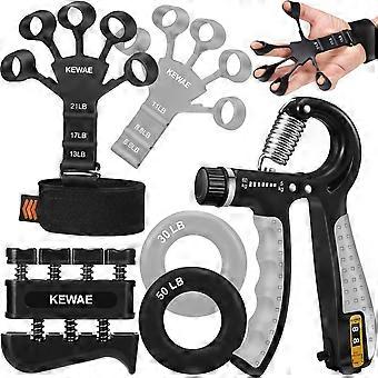 Griffkrafttrainer-Set, 6-teilig, mit Fingertrainer, Handgrifftrainer, Handstrecktrainer und Unterarm-Trainingsring zum Muskelaufbau