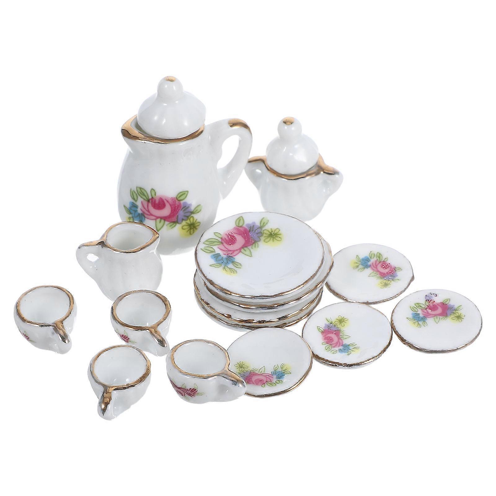 Miniature Tea Set Ceramic Model for Decor 1Set Miniature Tableware Accessory