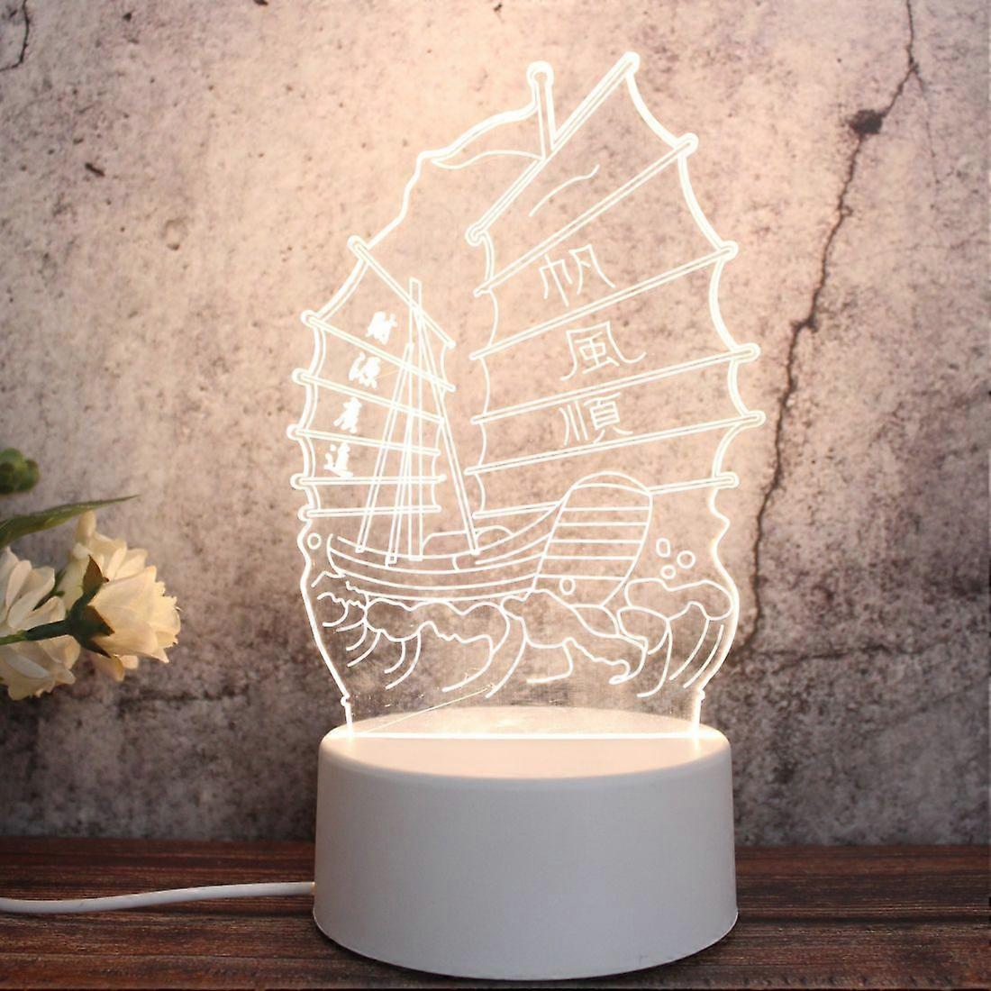 White Base Creative 3D Tricolor LED Decorative Night Light, Plug Version Plain Sailing