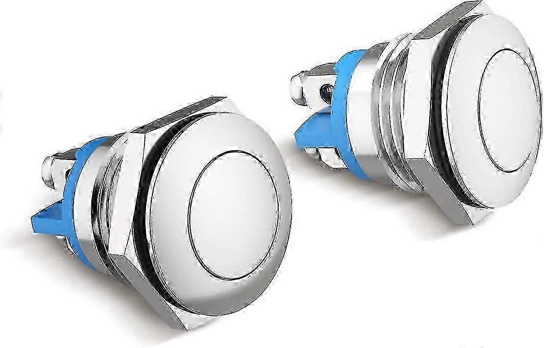 2 Pcs 16mm Flat Momentary Push Button Switch, Metal Waterproof Bell Button