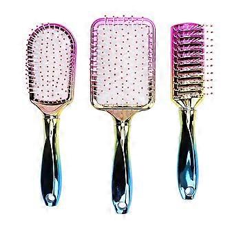 3pcs Gradient Electroplating Paddle Hairbrush Set, Detangling Air Cushion Comb for All Hair Types