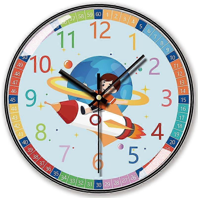 Kids Wall Clock | 10" Educational Learning Clock with Space and Rocket Theme | S