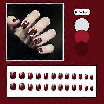 24pcs Wein Rot Fake Nägel Kurze Runde Kopf Sweet Style Press Auf Nägel Wearable