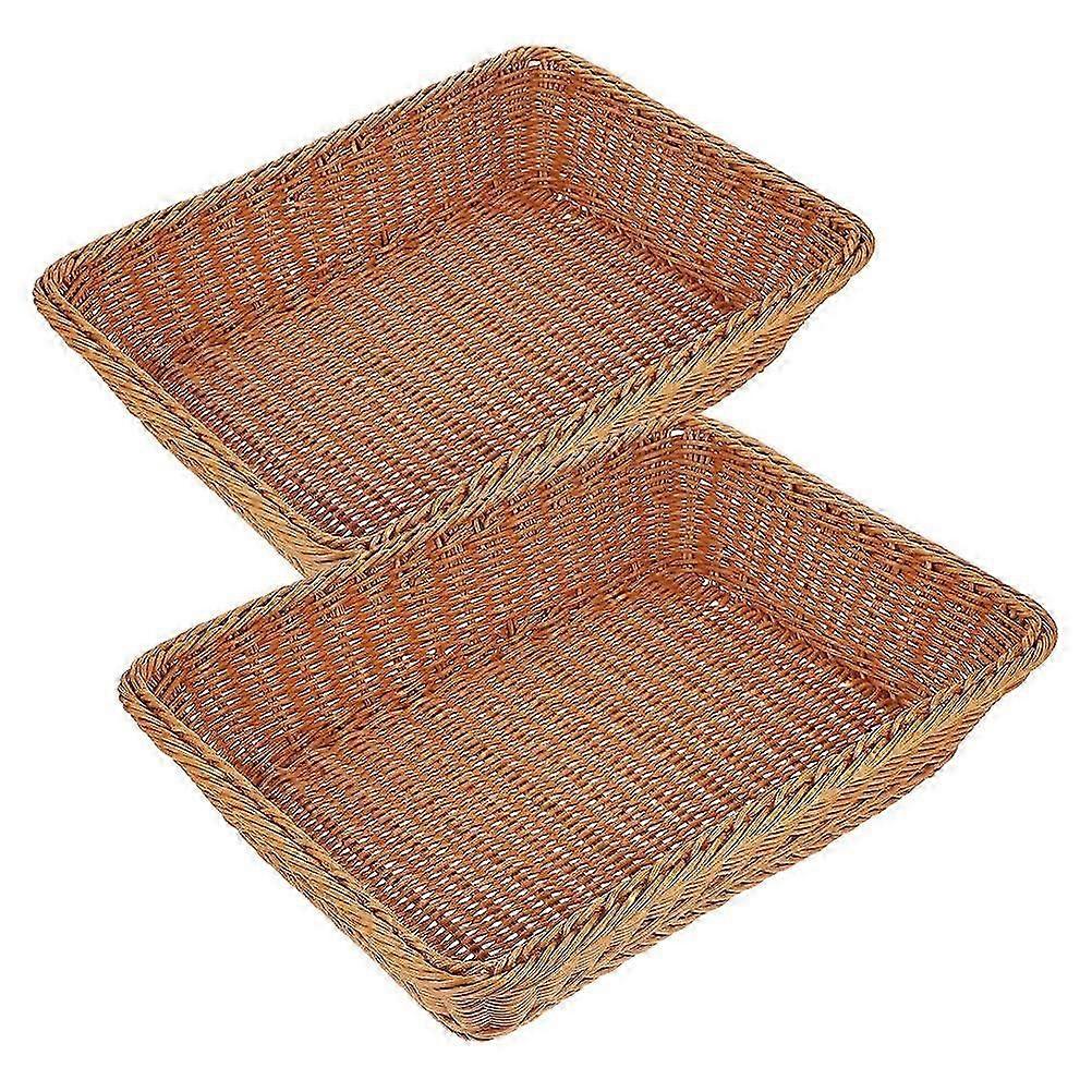 2Pcs Light Brown Woven Basket Rectangle Fruit Basket for Storage Use