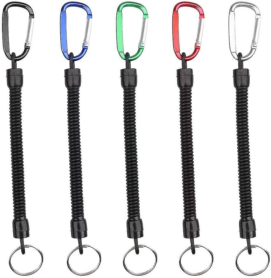 5pcs Stretchy Spiral Keyring With Color Carabiner, Spiral Retractable Coil Spring Key