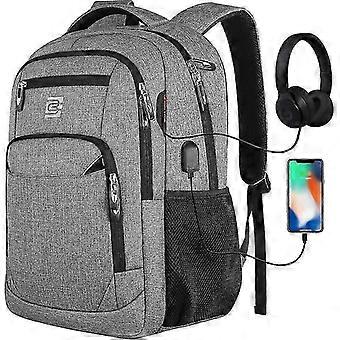 18"-laptoprugzak met USB-oplaadpoort, waterdichte laptoprugzak en rugzak met grote capaciteit voor casual schoolzaken (18", grijs) Cisea