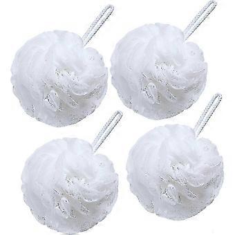 Large 60g Bath Loofah Shower Sponge - Mesh Pouf Body Scrubber for Men & Women, Set of 4 (White)