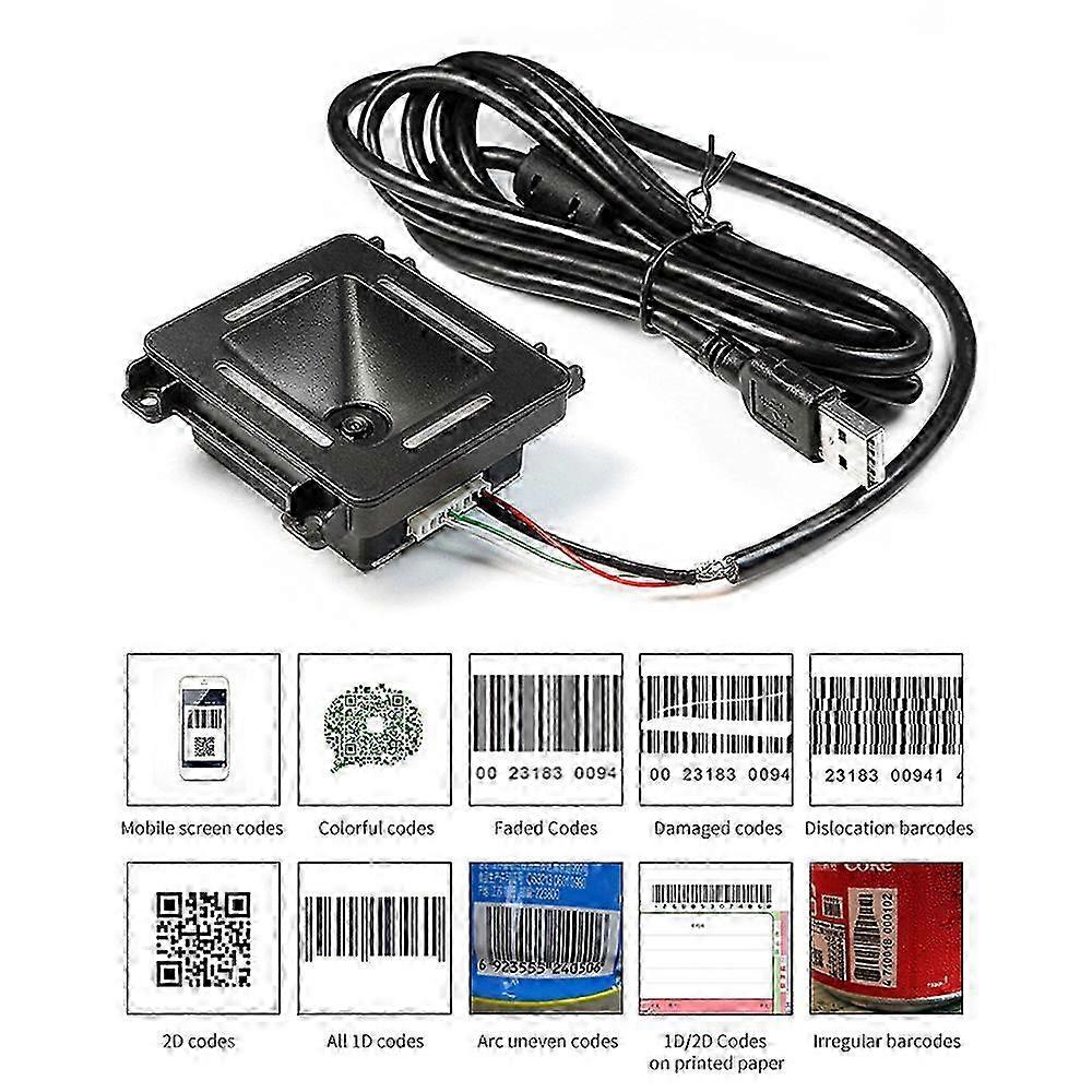 Embedded Barcode Scanner Self-Induction 1D 2D QR Bar Code Reader Module Support RS-232/ TTL/USB Port Connection Auto Scanning for Gate Machine