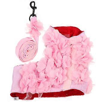 Pink Dog Traction Rope with Flower Design for Comfortable Walking 1Pcs
