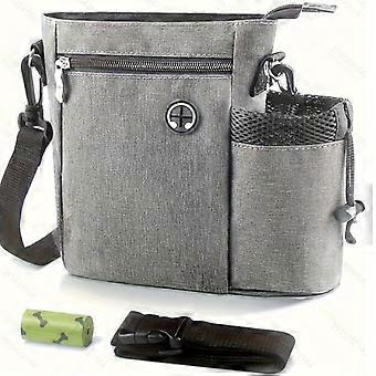 Dog Training Bag with Multiple Compartments, Adjustable Shoulder Straps, Durable Fabric Pet Treat Pouch for Small Dogs, Gray
