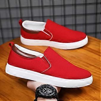 Scarpe da ginnastica da uomo comode ed eleganti, estive, traspiranti, leggere, piatte, vulcanizzate, tinta unita, slip-on, in tela.