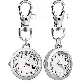 2 stuks zilveren zakhorloges voor artsen en heren, met quartz uurwerk en lichtgevende wijzers. Gemaakt van roestvrij staal en glas, met een sluiting.