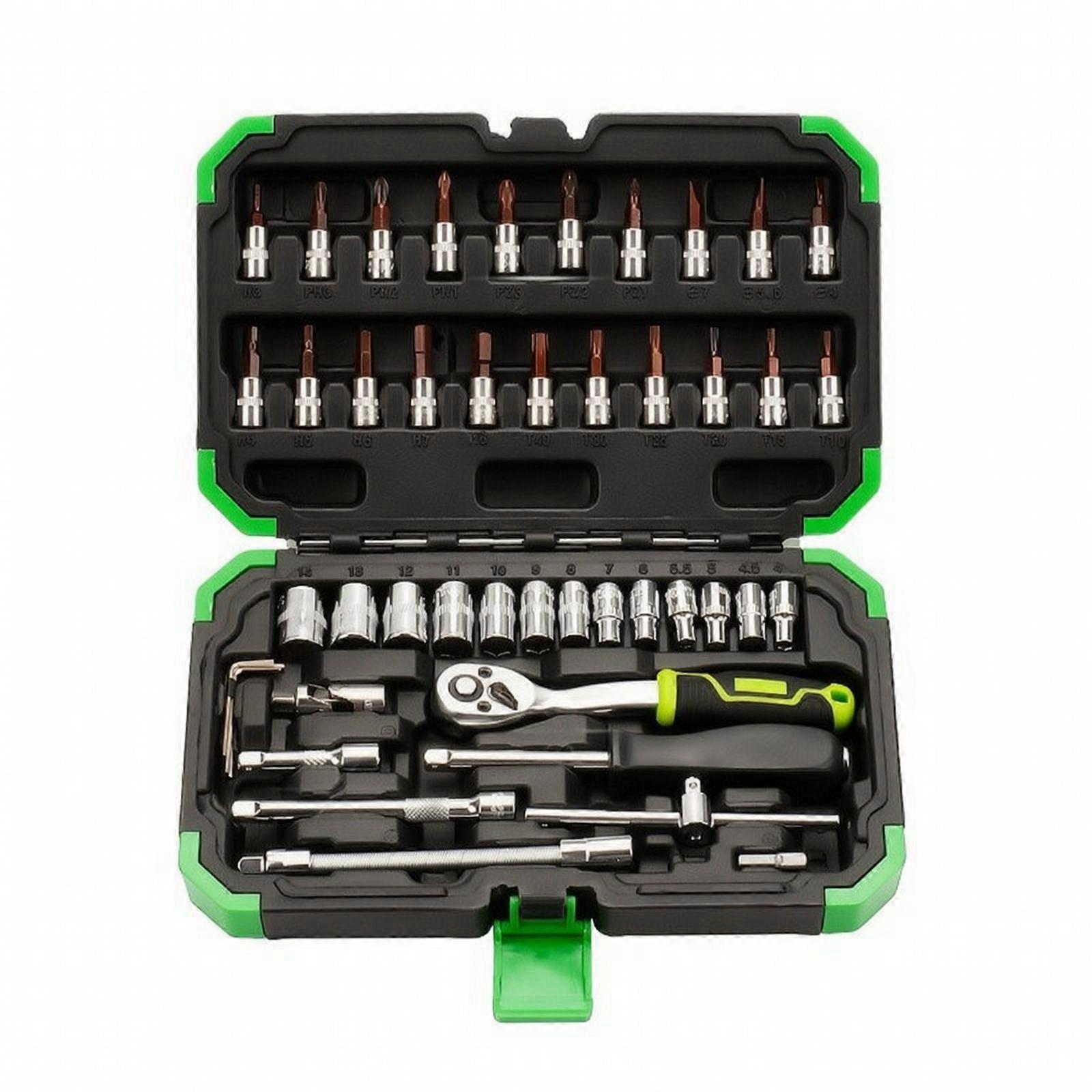 Ratchet and Socket Set Robust Socket Tool Kit with Storage Box 72-Tooth