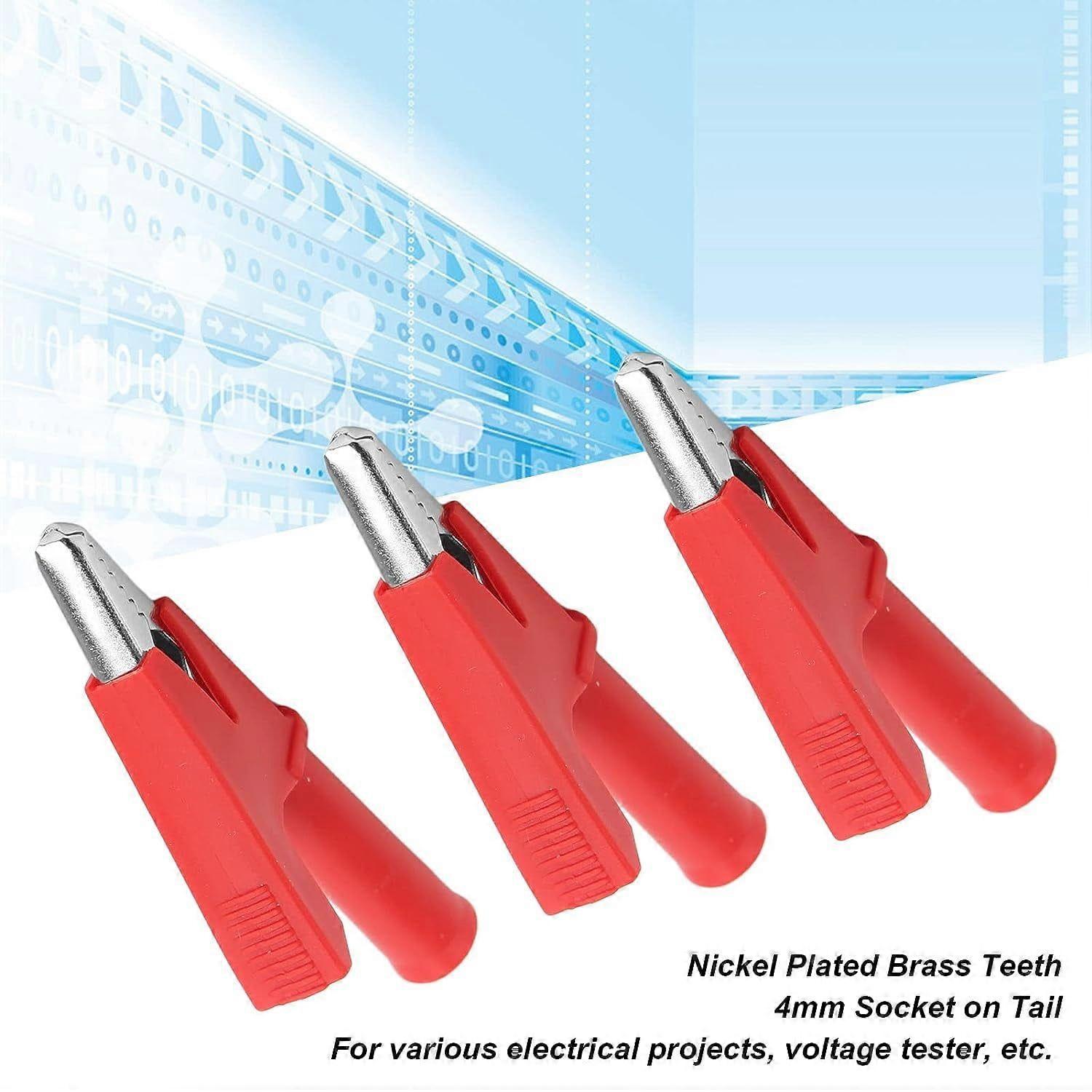 Testing Clamp, Crocodile Cable Clip 4mm Socket PVC Brass for Battery(red)