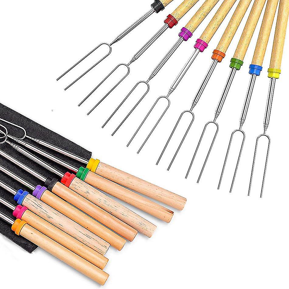Marshmallow Roasting Sticks, 32 Inch Extendable Telescoping Roasting Sticks Forks With Wooden Handle For Fire Pit