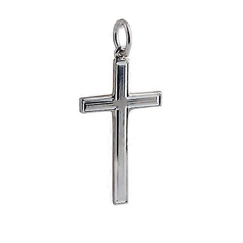 Silver 25x15mm engine turned line border solid block Cross