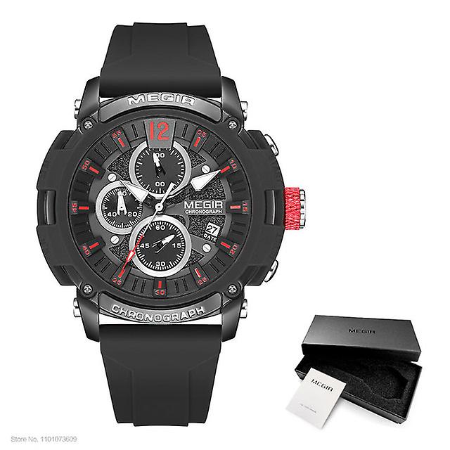 Red Watches Men Military Sport Chronograph Quartz 3atm Waterproof Wristwatch With Auto Date Silicone Strap Luminous Hands