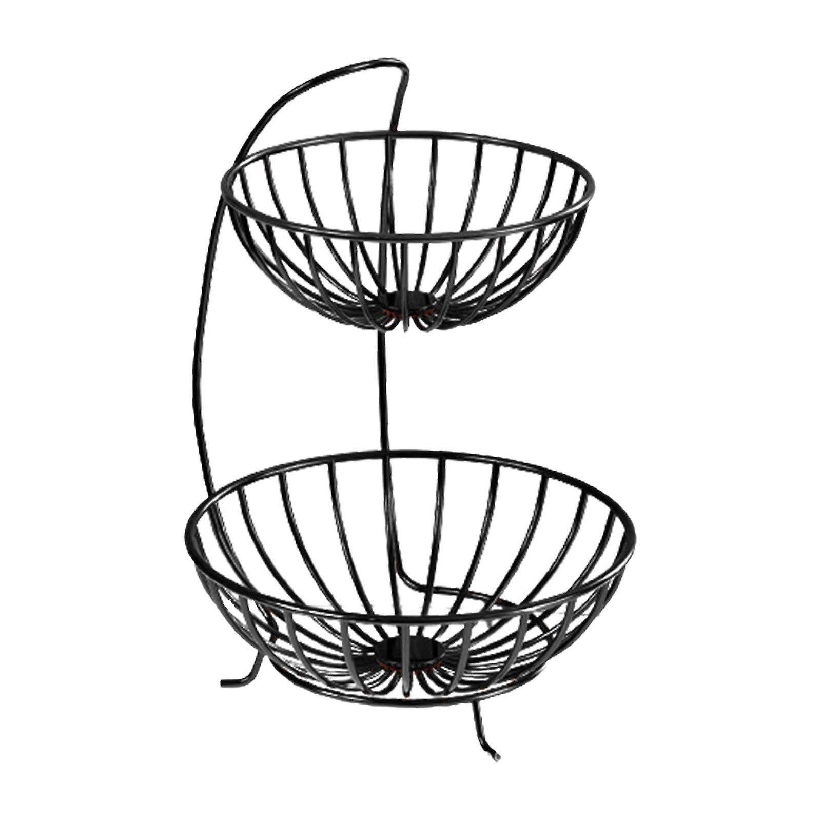 Fruit Basket Multipurpose Free Standing Serving Tray Handle Fruit Container Black