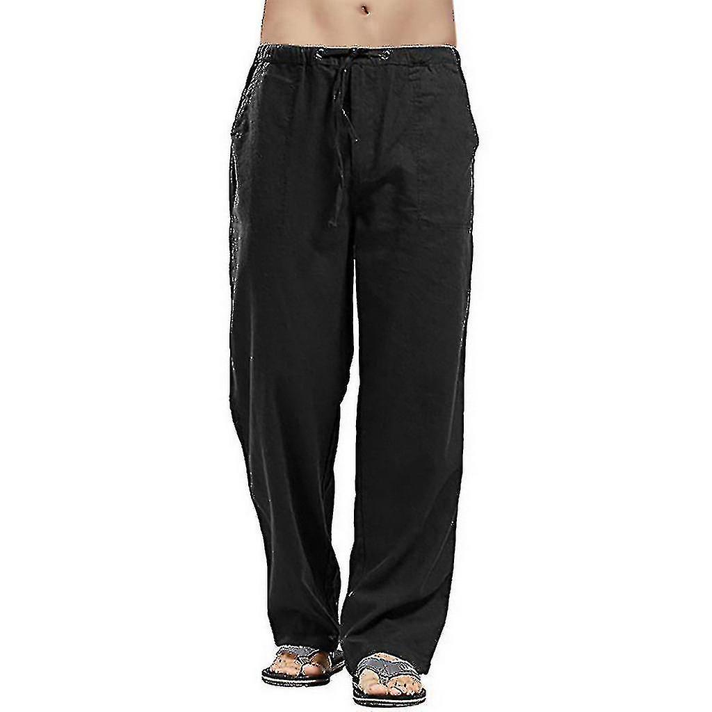 Men's Elastic Waist Slouch Wide Leg Pants Solid Pockets Drawstring Trousers Lounge Bottom