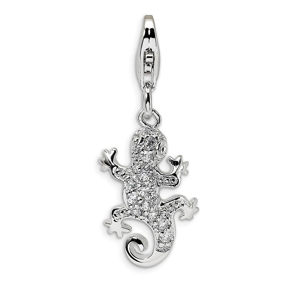925 Sterling Silver Polished Fancy Lobster Closure Cubic Zirconia Lizard With-Lobster Clasp Charm 29x10mm Pendant Neckla