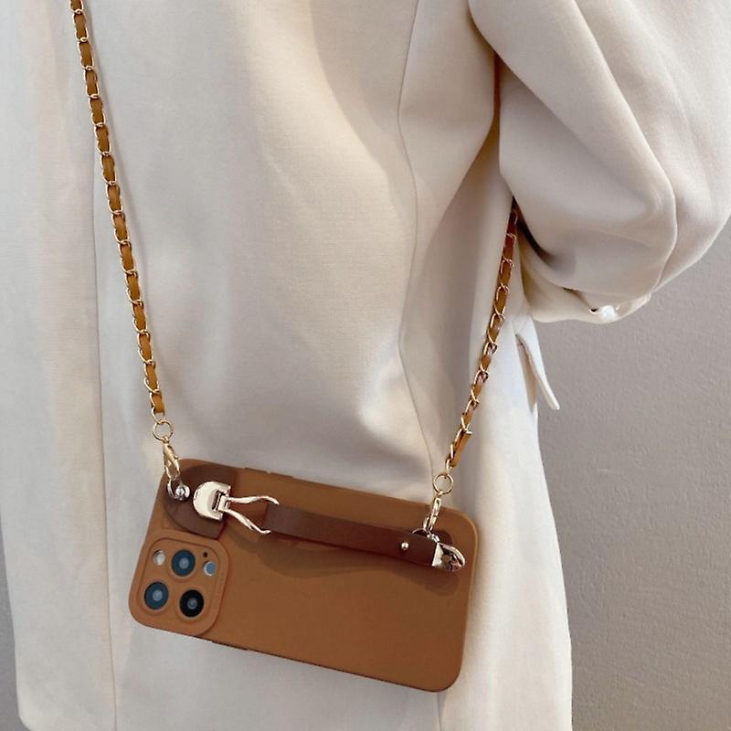 Iphone14promax電話ケース用ビンテージコーヒーカラーリストバンド13pro / 14クロスボディロープ12ライトラグジュアリーハイエンド11レザーSE3 / SE2保護ケース7 / 8pl