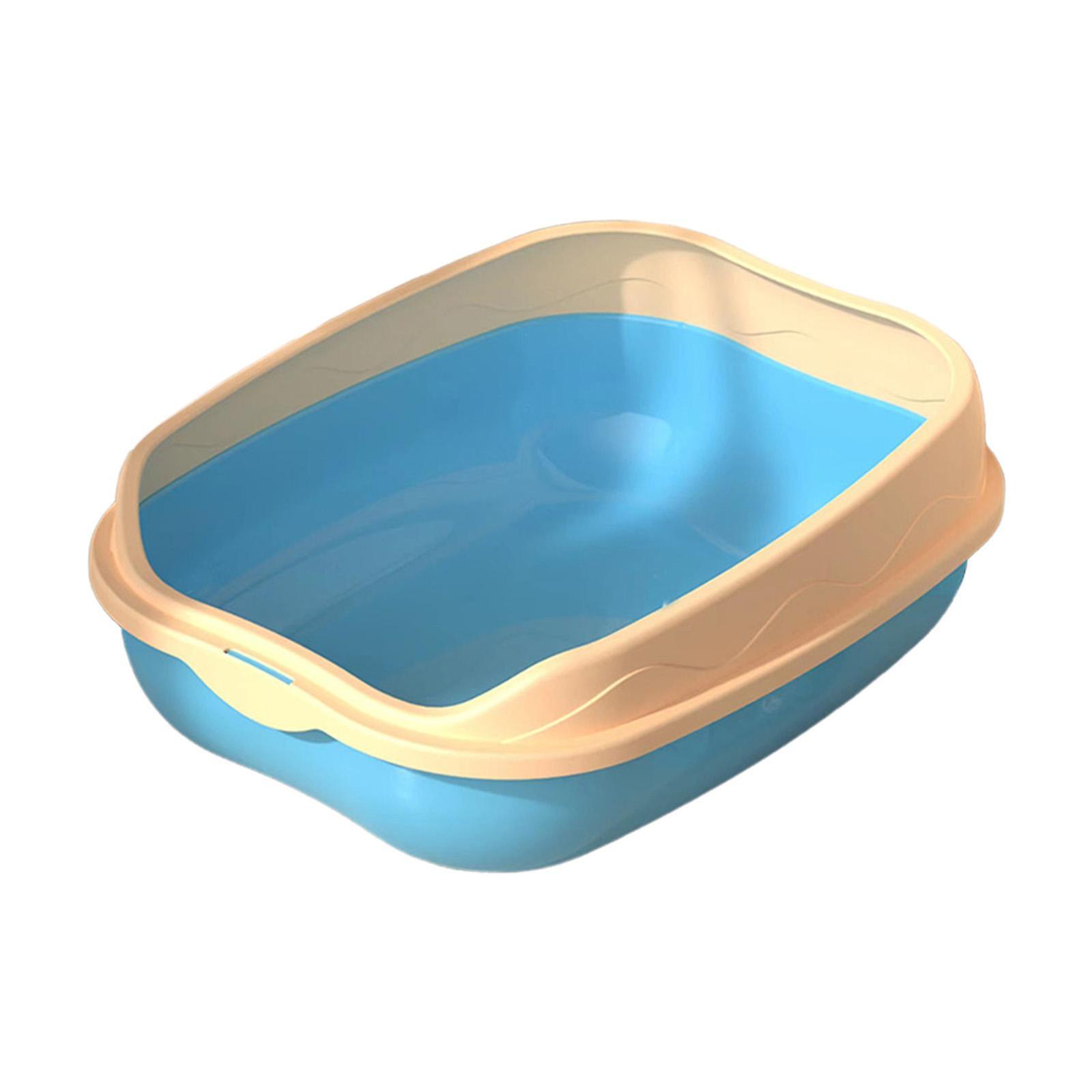 Cat Litter Box Stain Resistant Large Semi Enclosed Cat Bedpan Open Top Kitty Blue