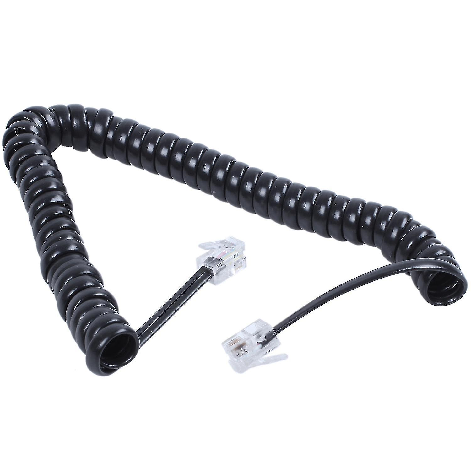 Replacement Rj9 4p4c Plug Coiled Stretchy Telephone Handsets Cable Black