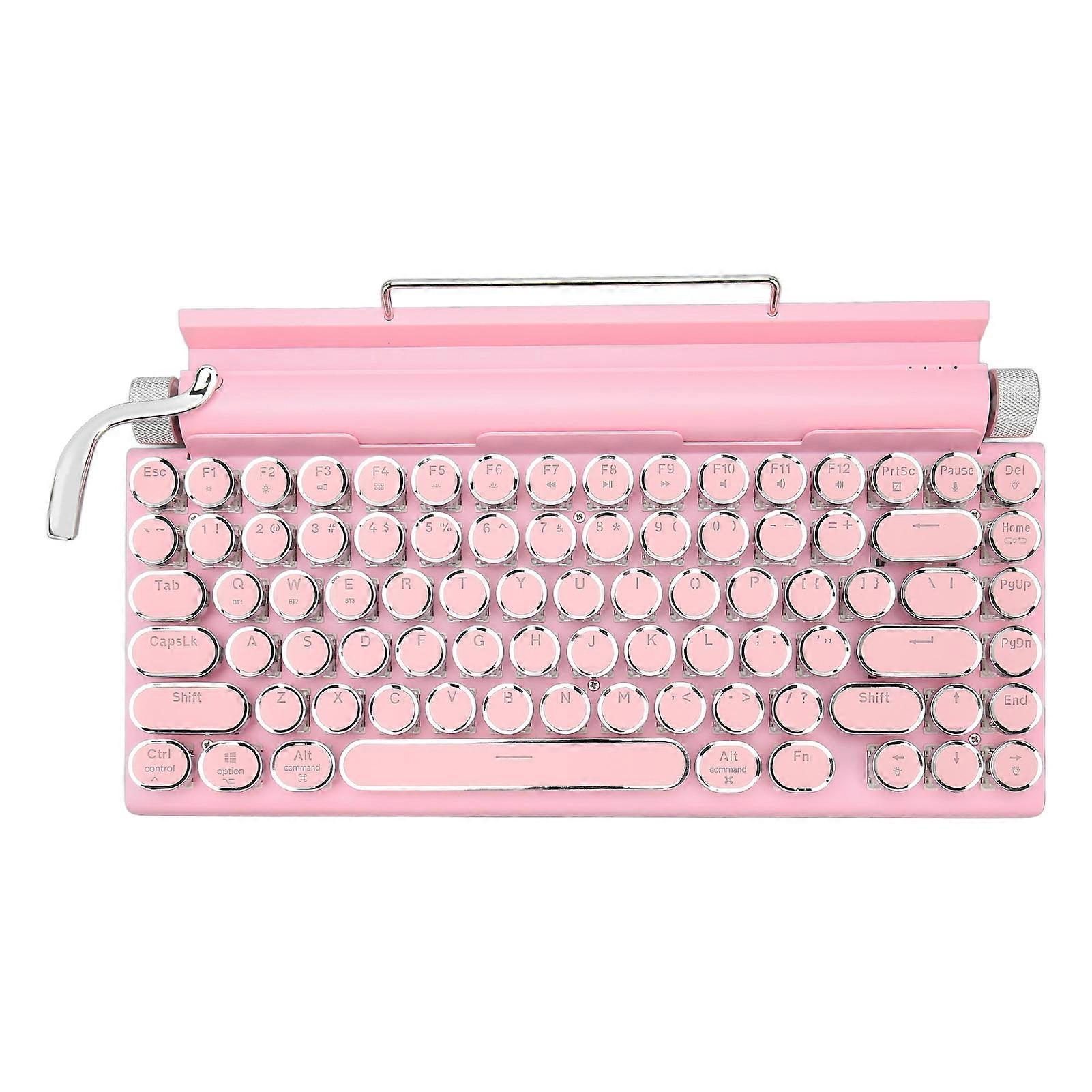 Mechanical Keyboard 83 Key Knob Control Round Keycaps Ergonomic Plug and Play 3 Modes Wireless Keyboard for Phone Laptop Pink 