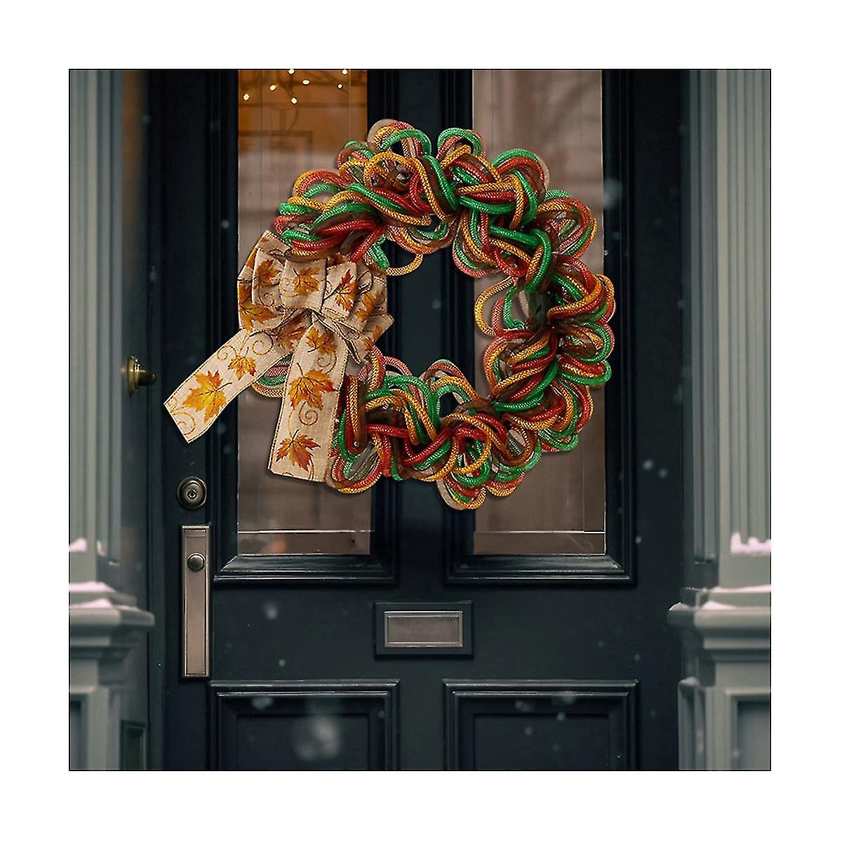 Decorazioni del Ringraziamento Corona di fiocco in foglia d'acero, ghirlanda a tubo luminoso di colore per la casa, ghirlanda appesa alla porta