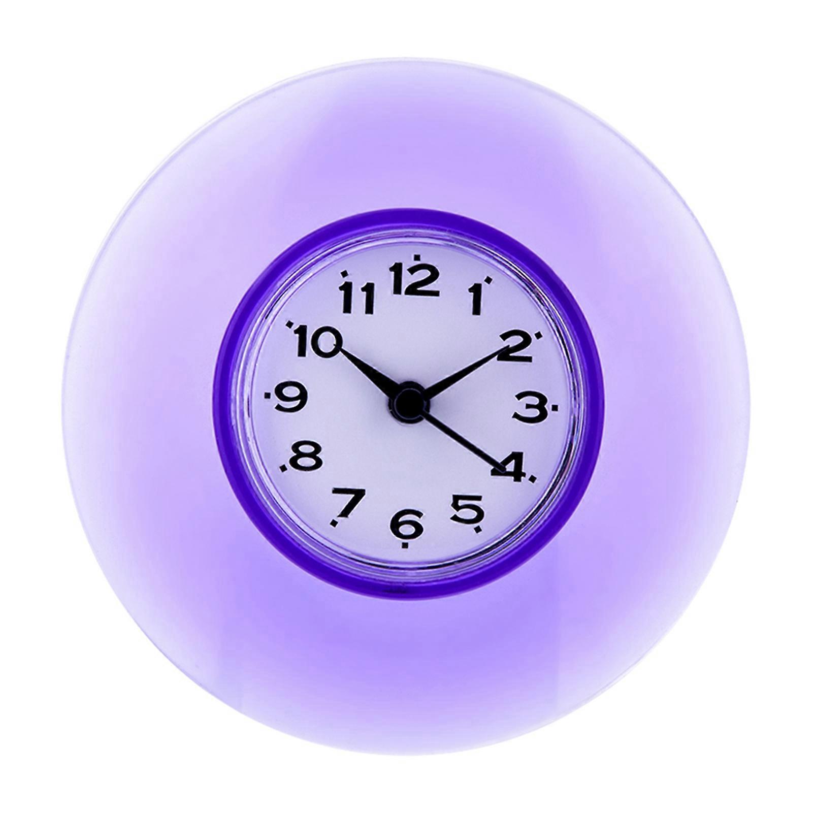 Waterproof Mini Round Bathroom Clock Suction Cup Design Easy Installation Compact Size Purple Durable Material Battery Not Included Fo