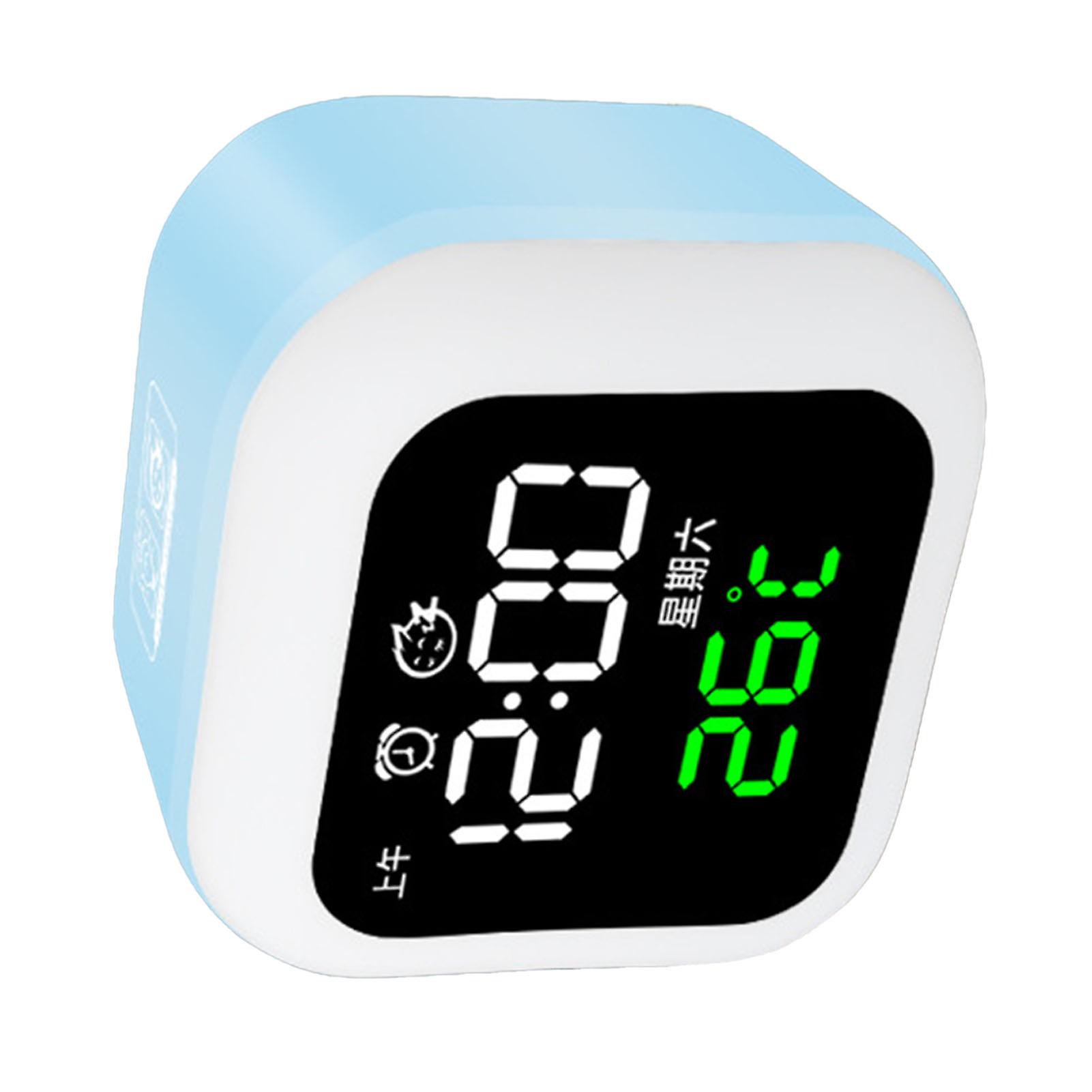 LED Alarm Clock Night Light USB Rechargeable Mirror Design Adjustable Night Lamp Digital Clock with Battery Blue