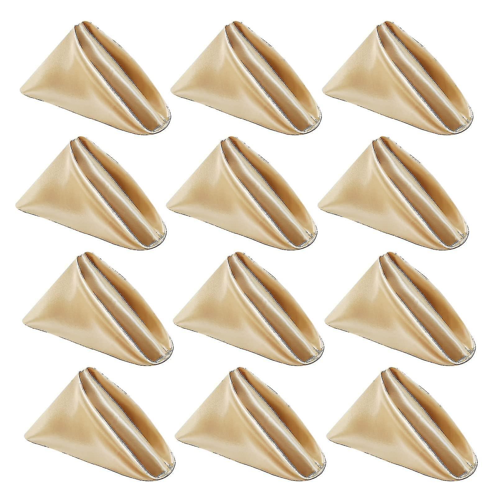 12pcs Serviettes en tissu d’or, satin Champagne Serviettes de table en or 11.8 * 11.8inches Lavable, polyester Tissu de serviettes réutilisable pour la fête de mariage Thanksgiving C