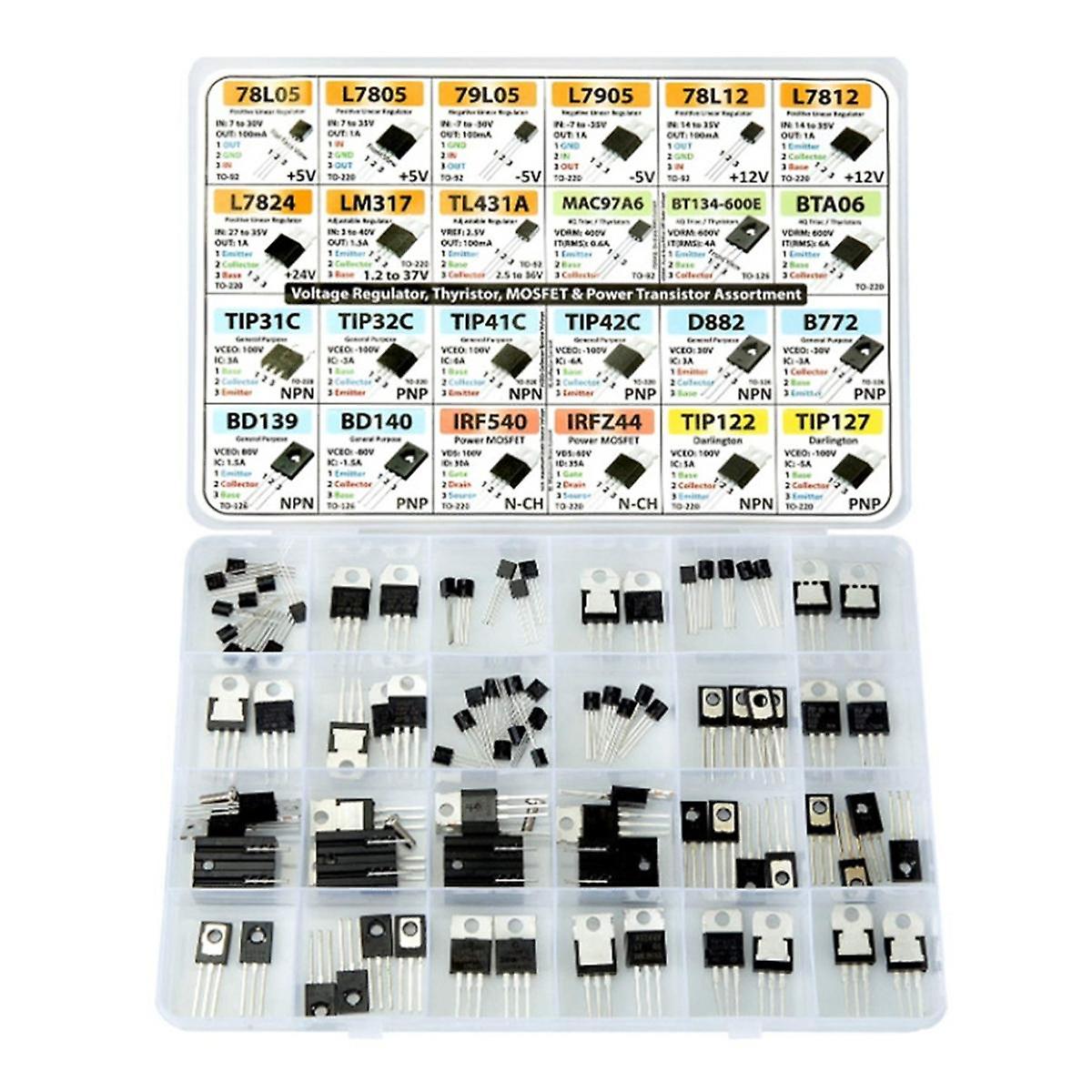 SOT-23 Elektroniska komponenter, Transistorer, BJT:er, MOSFET:er, Dioder, Schottky, Brytare, 24 Typer