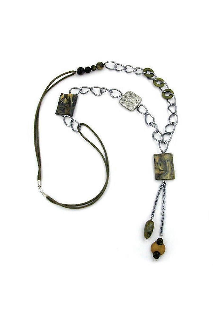 Necklace Rectangle Olive-beige-brown 90cm - Gl02638